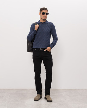 Cashmere&Whiskey Синее поло из мериноса шерсти в узор 1034