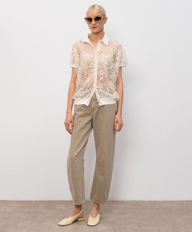 Fabiana Filippi Бежевая блуза с кружевом MAD276F462M227 изображение 2