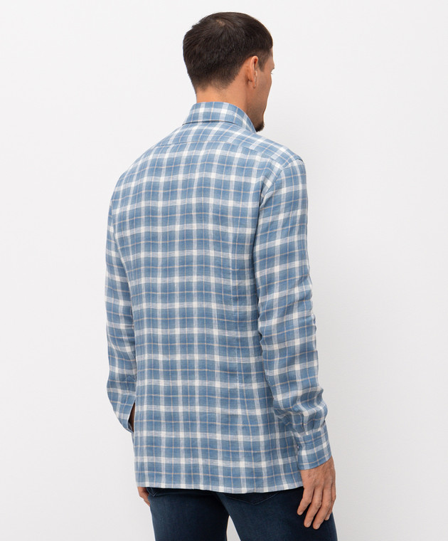 Kiton Голубая рубашка из льна в клетку UMCNERHH09617 изображение 4