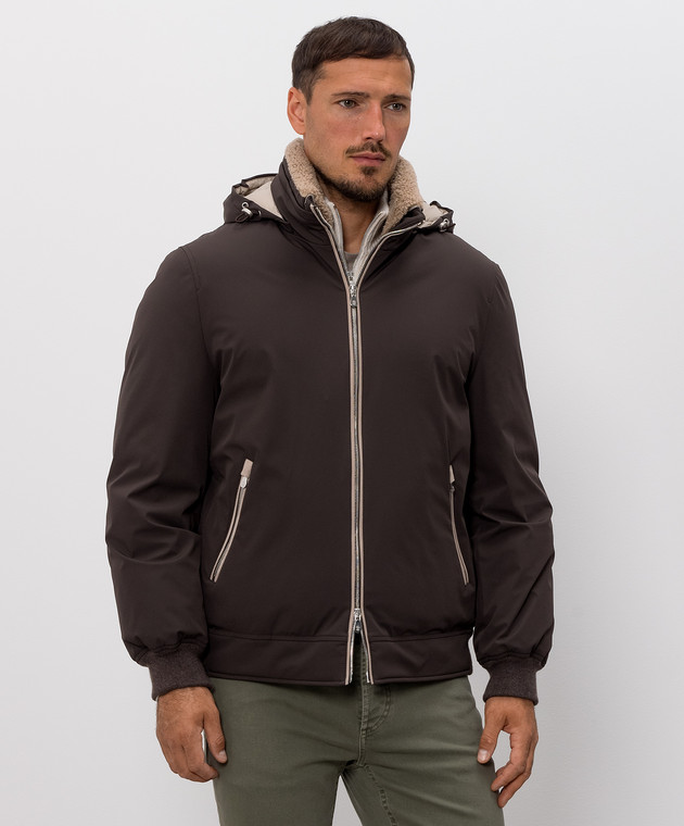 Brunello Cucinelli Коричневый пуховик с контрастным окантованием MV4061606 изображение 3