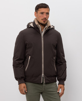 Brunello Cucinelli Коричневый пуховик с контрастным окантованием MV4061606