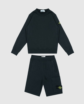 Stone Island Дитячий чорний костюм зі світшота та шортів L1S166300001S004068