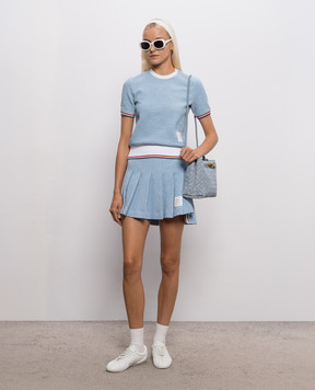 Thom Browne Голубая твидовая футболка с нашивкой логотипа FJS230AJ0194