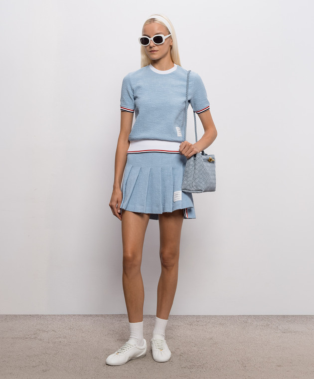 Thom Browne Блакитна твідова футболка з нашивкою логотипа FJS230AJ0194 зображення 2