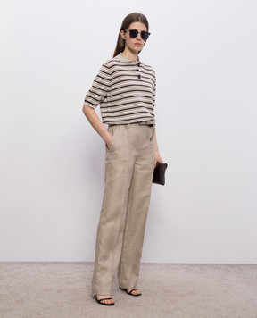 Brunello Cucinelli Бежевое поло с леном в полоску M1T272305