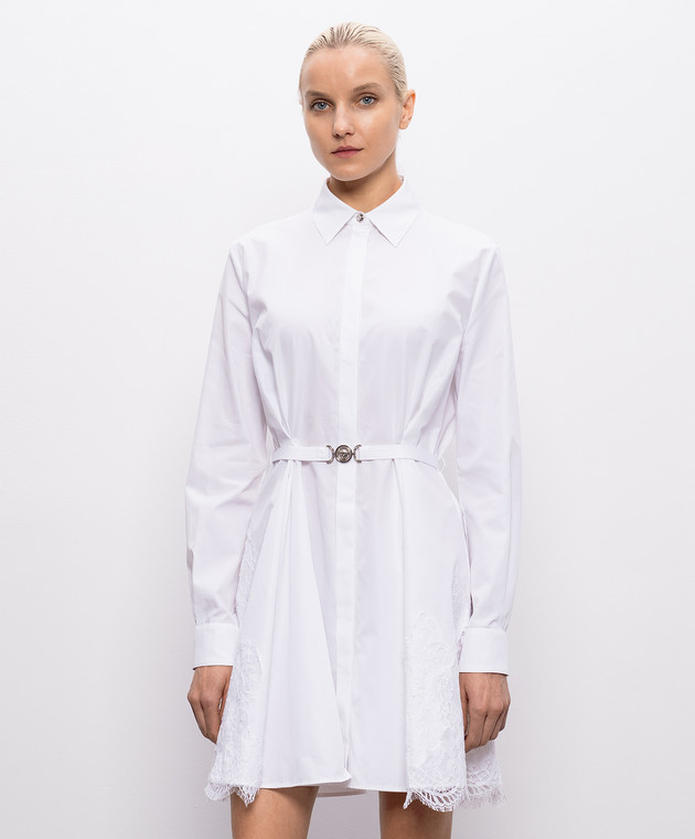 Versace Белое платье-рубашка с кружевом 10226201A13878 изображение 3