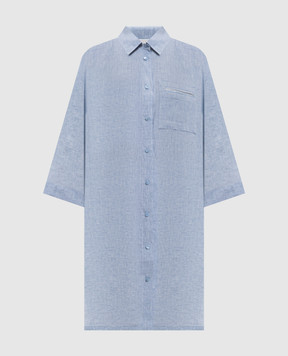 Peserico Голубая удлиненная рубашка из льна с разрезами S0649702600