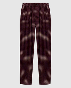 Saint Laurent Бордовые брюки из шелка в геометрическом принте 870159Y6K08