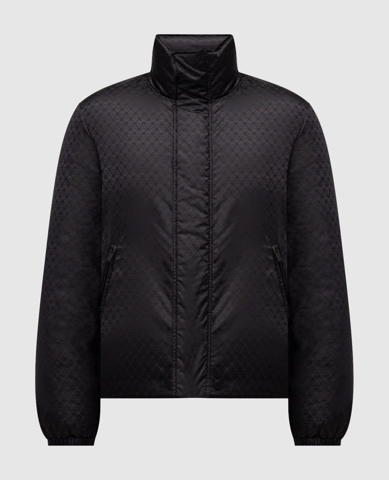 

Черный пуховик в брендовый узор Skull, Пуховики