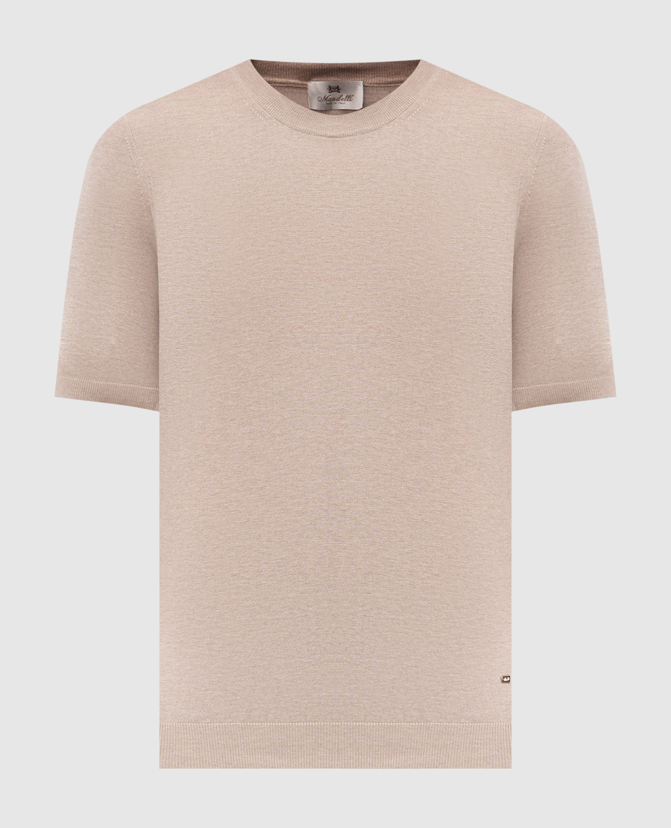 Бежевая футболка из шелка с логотипом