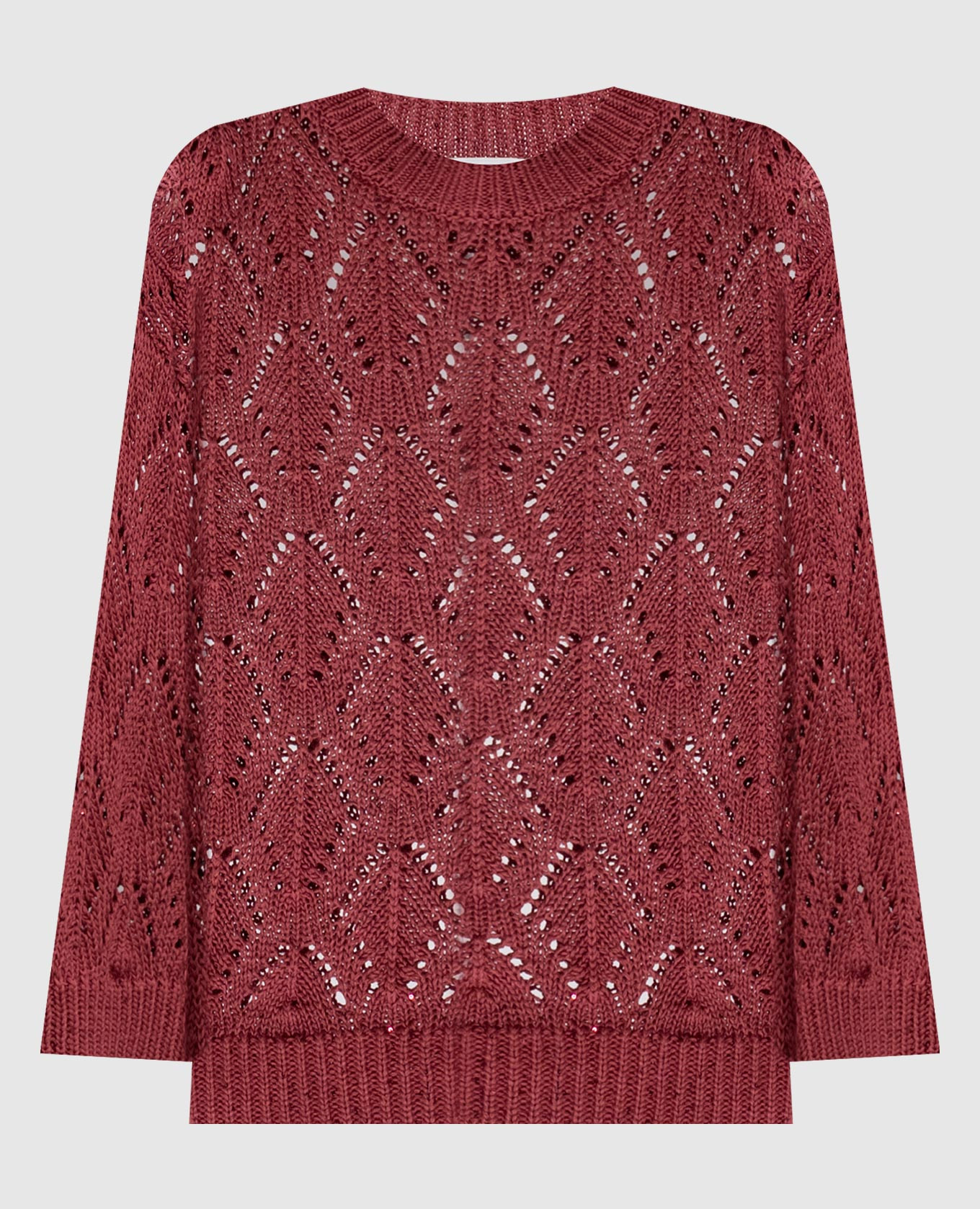 Бордовый ажурный джемпер с пайетками