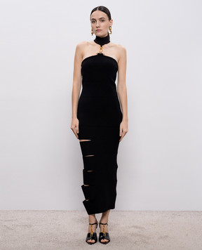 Balmain Черное платье с разрезами GF1RP880KJ42