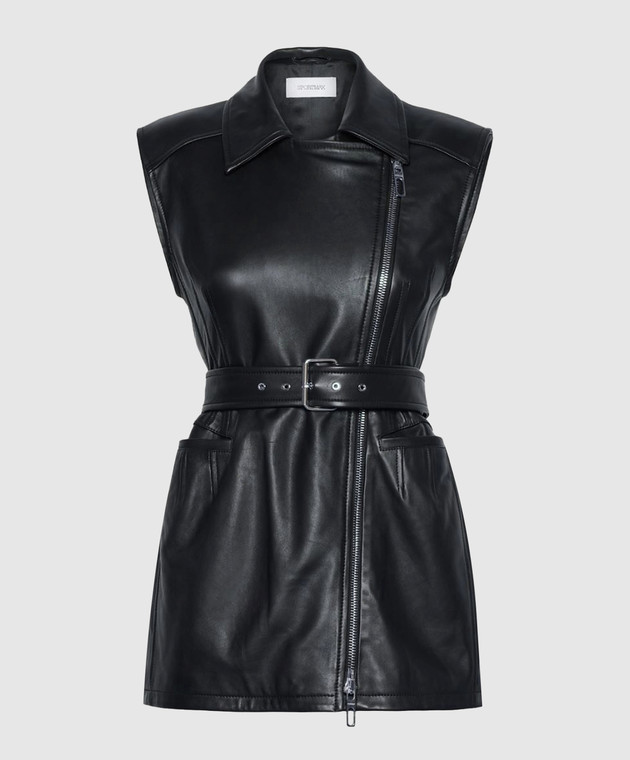 Max Mara Sportmax Черное кожаное платье FAVELLA на молнии SPXFAVELLA