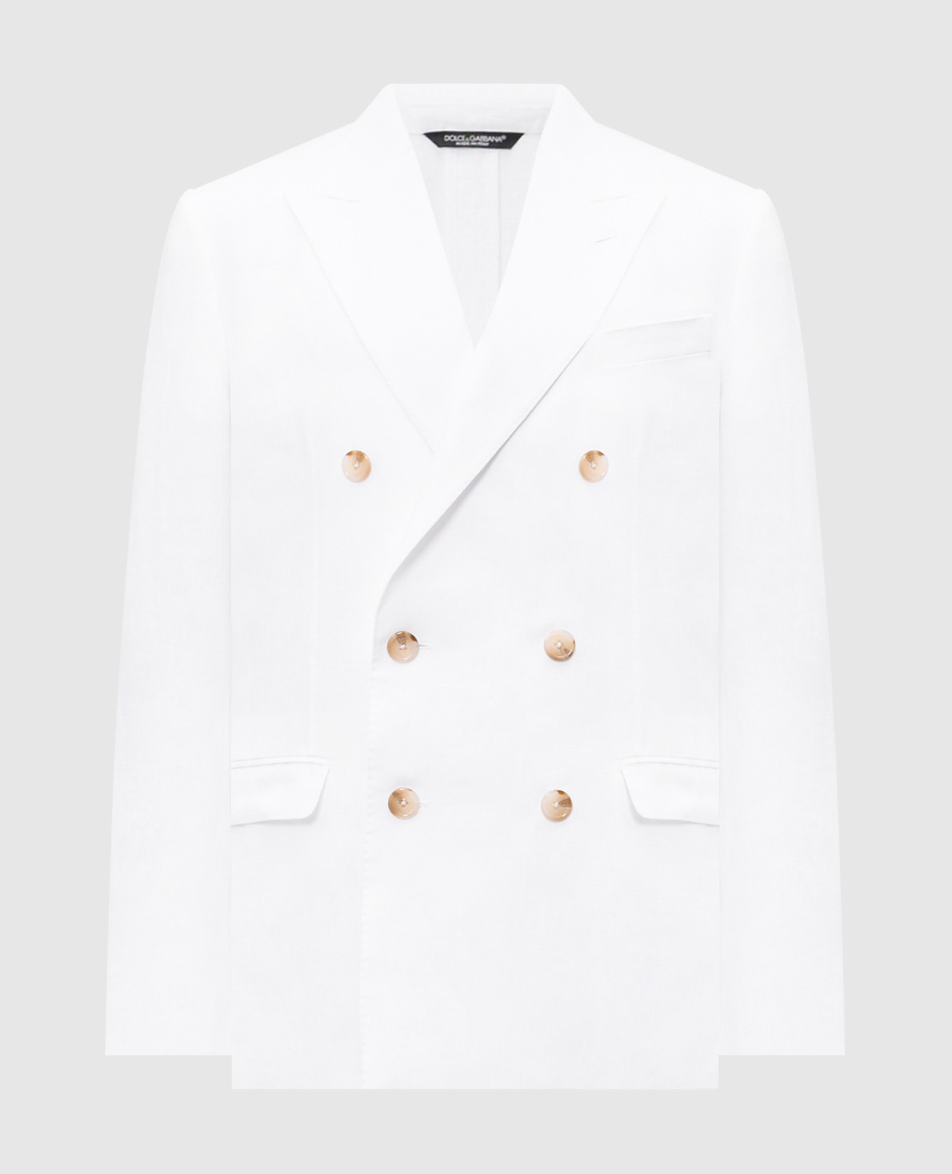 Білий двобортний піджак з льону