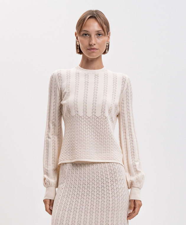 Twinset Бежевый джемпер с ажурным узором 262TP3124 изображение 3