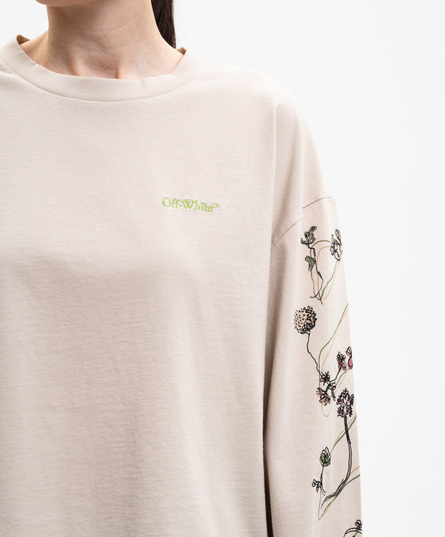 Off-White Бежевый лонгслив с вышивкой 2AB038S26JER002 изображение 5