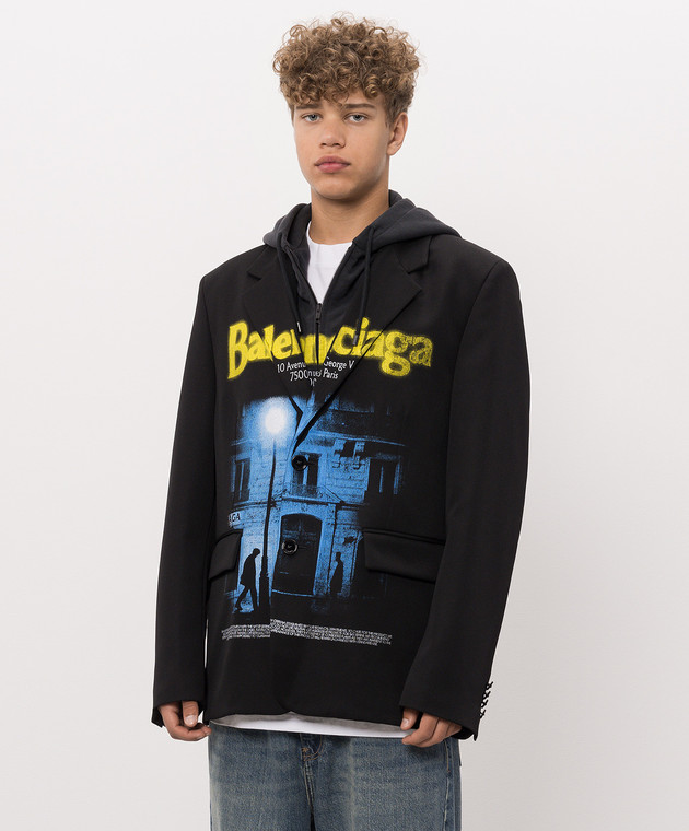 Balenciaga Чорний блейзер з вовни подвійної конструкції A001Y3TTT12 зображення 3