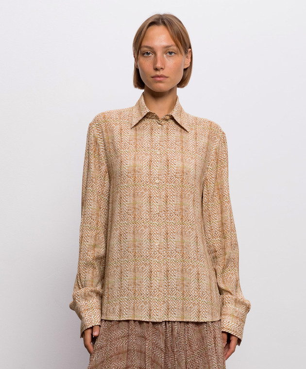 Ermanno Scervino Коричневая блуза из шелка в геометрическом принте D492K399WEK изображение 3