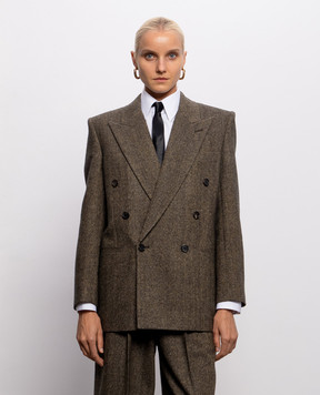 Saint Laurent двубортный жакет с шерстью в узор 859880Y3L22