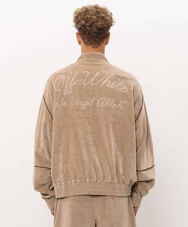 Off-White Бежевая бархатная спортивная куртка с вышивкой логотипа 44MBD05SF26J001 изображение 4