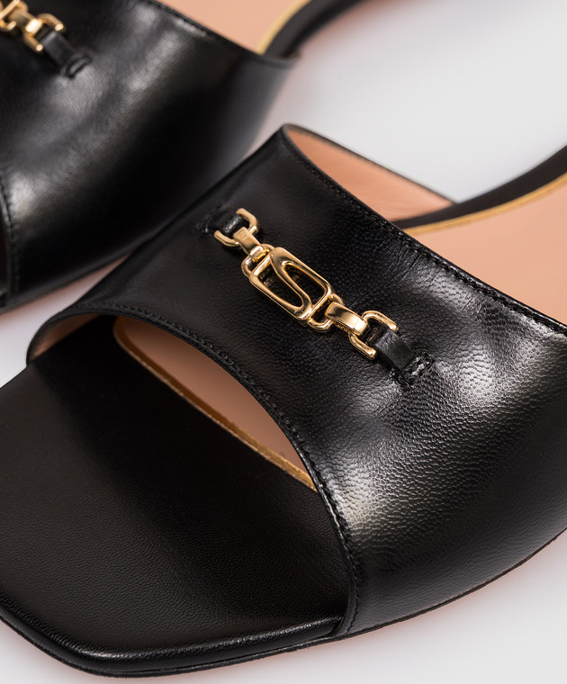 Santoni Чорні шкіряні шльопанці з монограмою логотипа WHTY72111HD1NWLN зображення 5