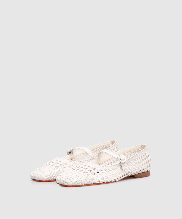Santoni Білі шкіряні плетені балетки WAMA72160HA1SARX зображення 2
