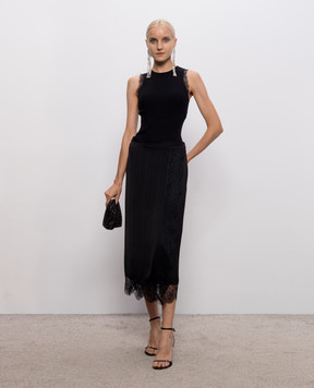 Twinset Черный топ в рубчик с кружевом 262TP3391