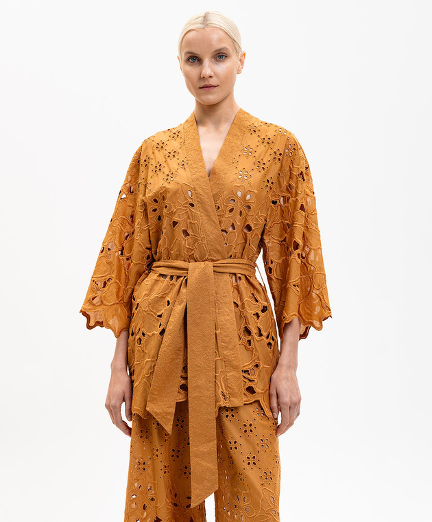 Ermanno Scervino Life Коричневе ажурне кімоно з вишивкою D484Q608QYD зображення 3