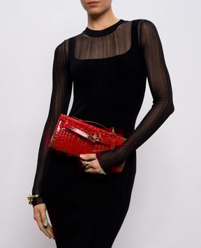 Babe Pay Pls Червоний глянцевий клатч зі шкіри крокодила 200327LSM