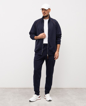 Brunello Cucinelli Синя спортивна куртка з окантуванням MW8639087G