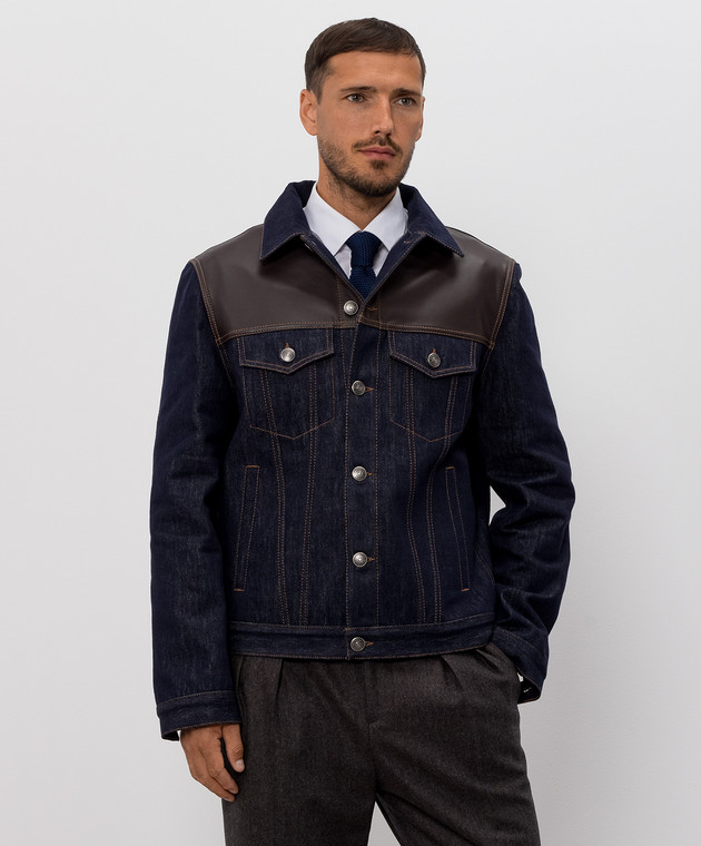 Brunello Cucinelli Синя джинсова комбінована куртка M233P6026 зображення 3