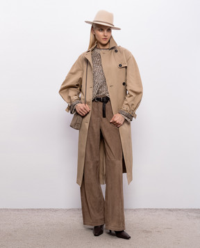 Brunello Cucinelli Бежевый ажурный джемпер с шелком и льном с пайетками MEA345600P