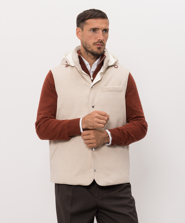 Brunello Cucinelli Бежевый пуховый жилет из шерсти MM4701775 изображение 3