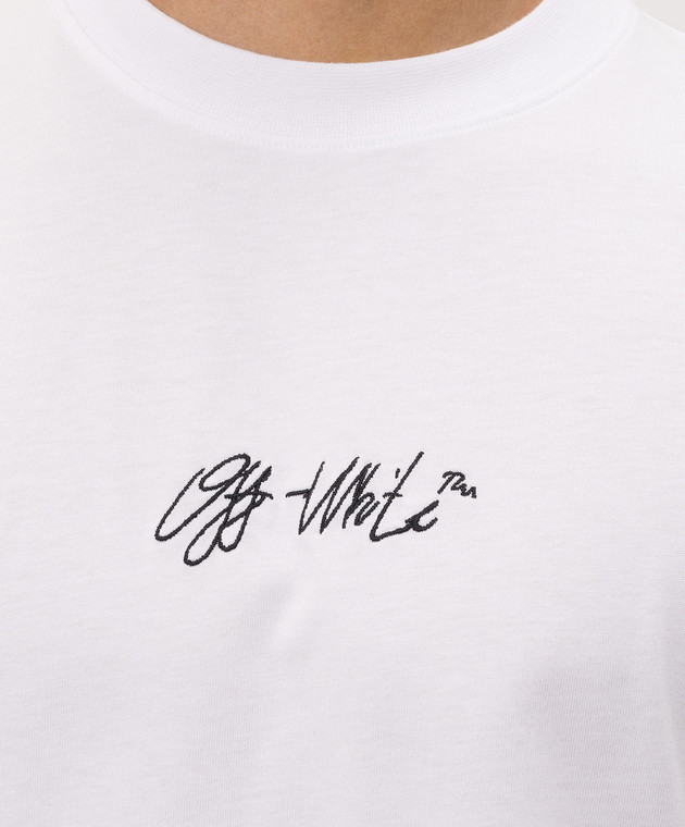 Off-White Белая футболка с вышивкой логотипа 44MAA120F26J011 изображение 5