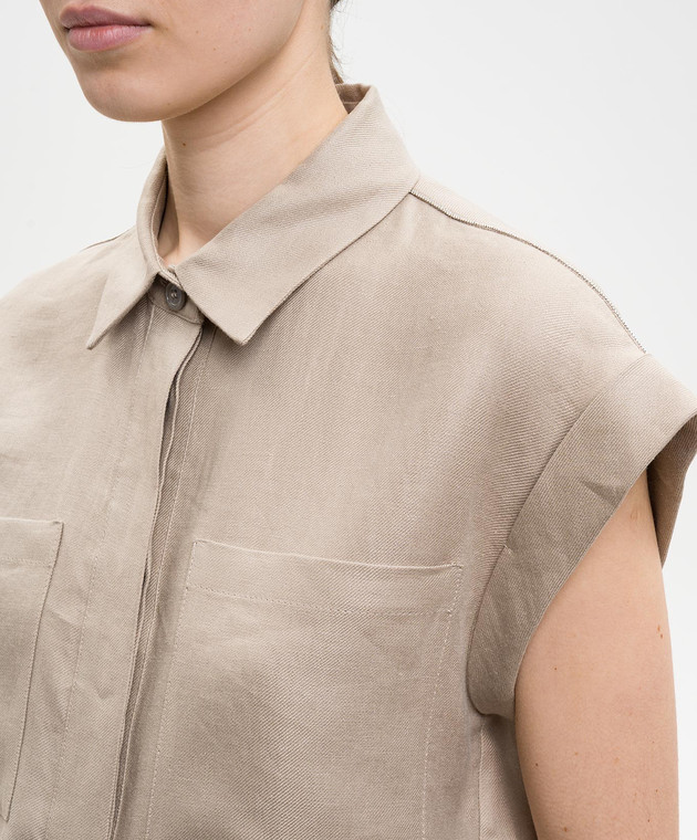 Peserico Бежева сорочка з льону з короткими рукавами S0316602606 зображення 5