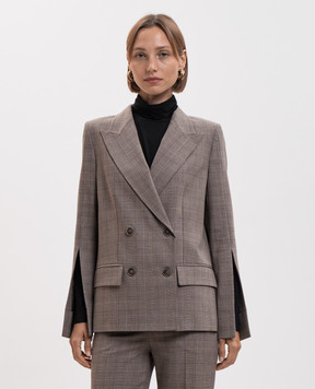 Twinset Коричневый двубортный жакет с шерстью в клетку 262TP2805