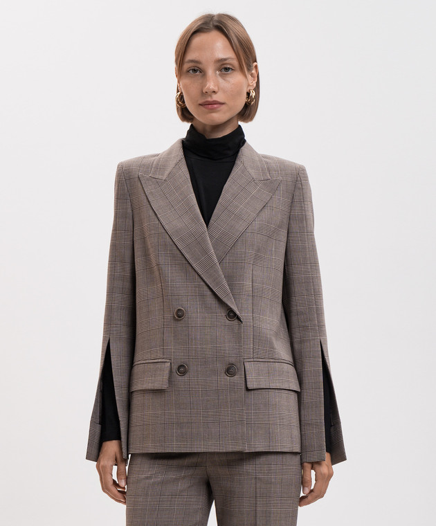 Twinset Коричневый двубортный жакет с шерстью в клетку 262TP2805 изображение 3