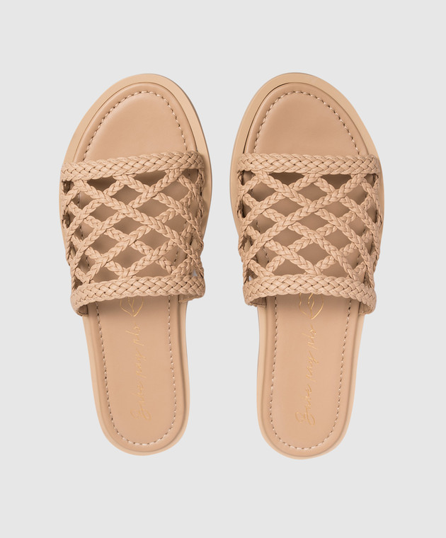 Babe Pay Pls Бежеві шкіряні шльопанці з плетінням SLIPY зображення 4