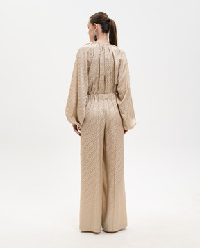 Jacob Lee Бежевый комбинезон из шелка в узор WSJ0102SS26SGJNLG