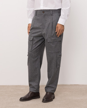 Brunello Cucinelli Штани-карго сірого кольору з вовни M038PF3010
