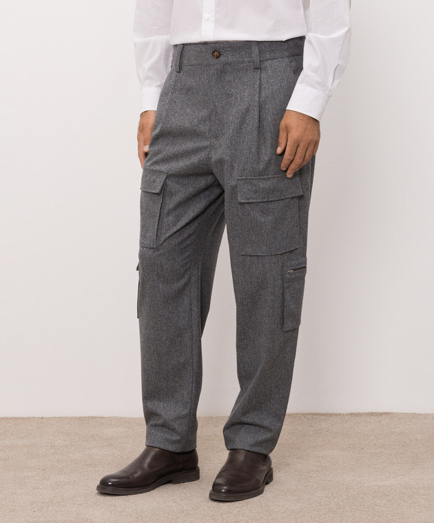 Brunello Cucinelli Брюки-карго серого цвета из шерсти M038PF3010 изображение 3