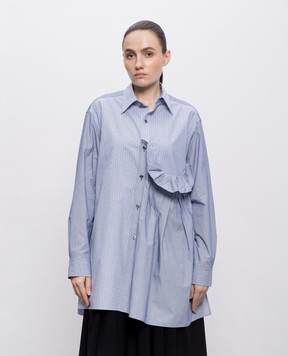 Y`S Yamamoto Блакитна сорочка в смужку з рюшами YKB04804