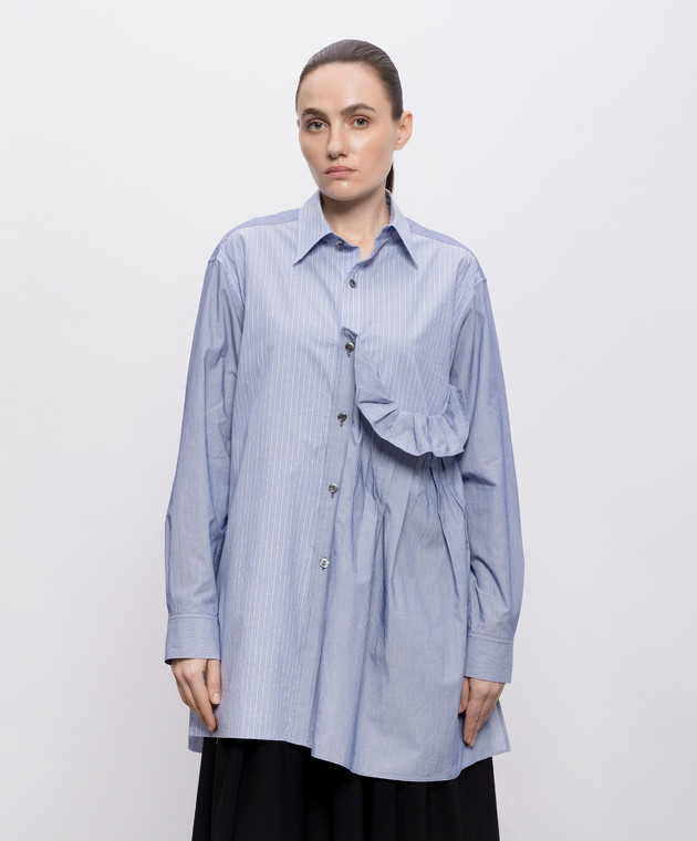 Y`S Yamamoto Блакитна сорочка в смужку з рюшами YKB04804 зображення 3