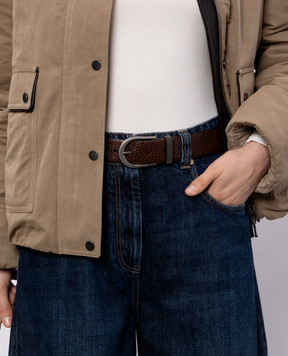 Brunello Cucinelli Коричневый кожаный ремень с цепочкой мониль M0JUMC31GP
