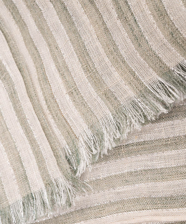 Brunello Cucinelli Зелений шарф з льону в смужку MSCDAGL70 зображення 2