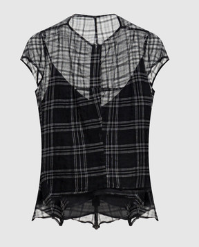 Marc Le Bihan Чорний топ з шовком в клітинку 2666