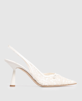 Jimmy Choo Білі слінгбеки Amita 85 з глітером AMITA85ZAQ
