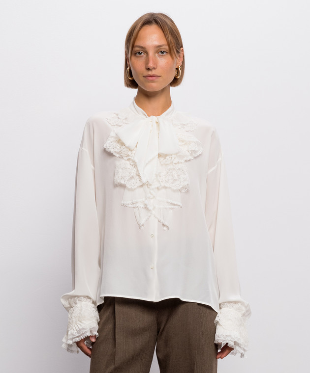 Ermanno Scervino Блуза из шелка цвета айвори с рюшами D492K360APVKX изображение 3