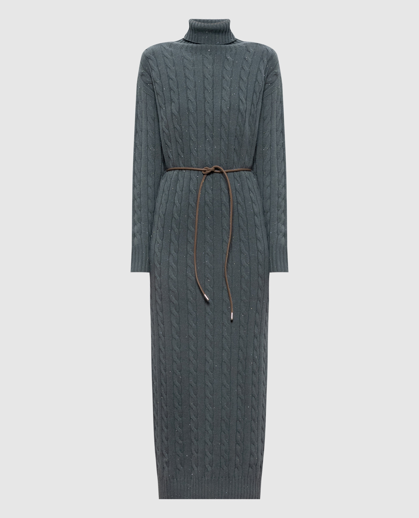 Зеленое платье миди с шерстью и шелком