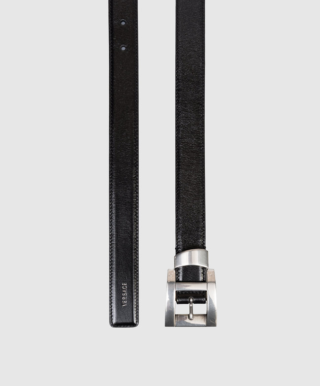 Versace Черный кожаный глянцевый ремень с принтом логотипа 10237351A17848 изображение 3